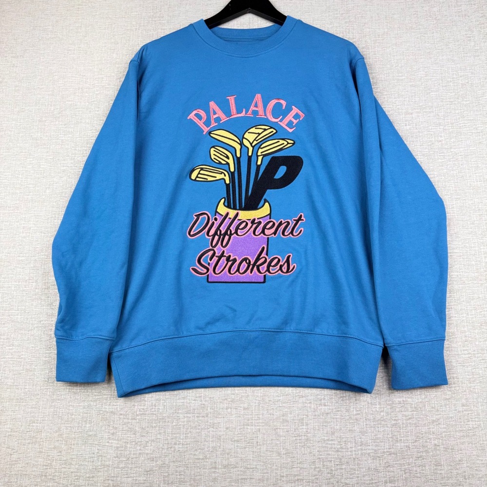 Palace Different Strokes Mens Medium Golf Embroidered Sweatshirt Blue
